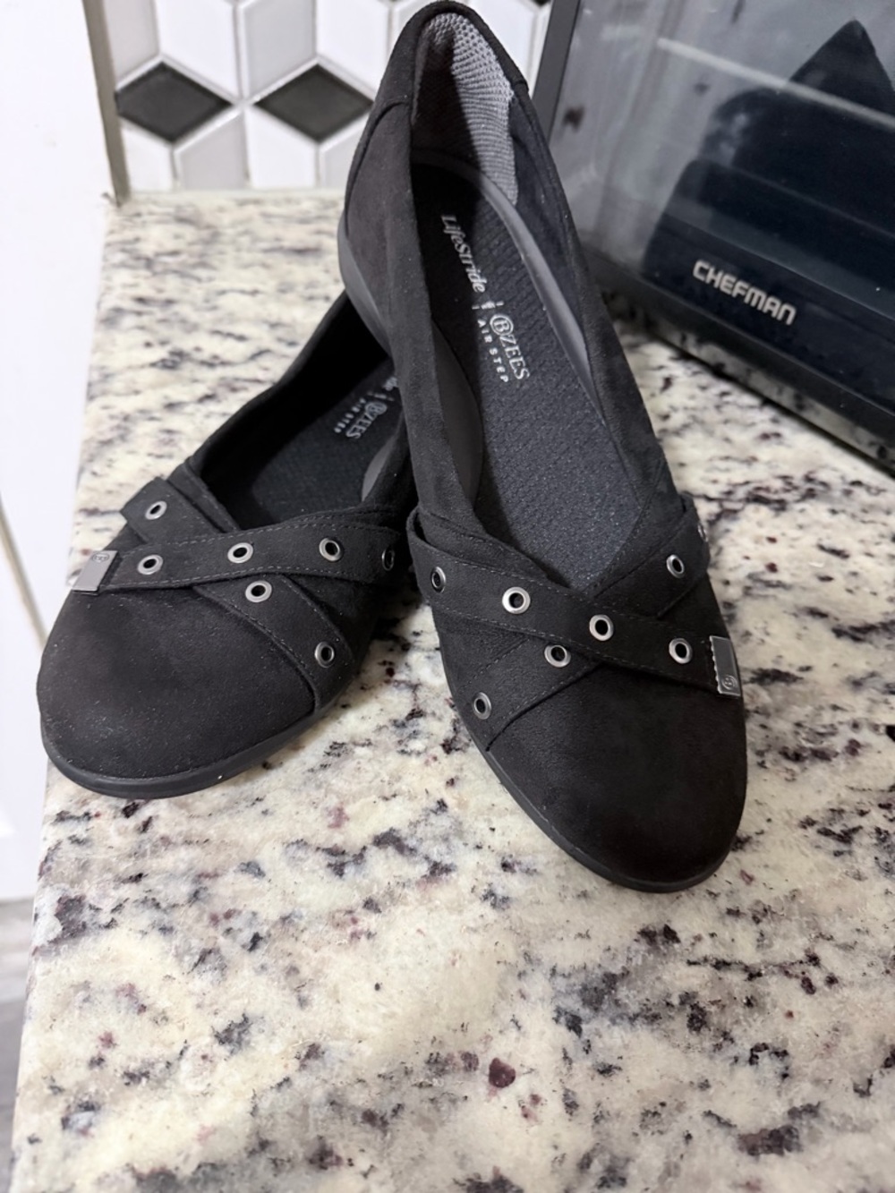 Life Stride Black Women's Slip-On Flat with Crisscross Eyelet Straps